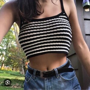 Black & White Striped Knit Crop Top
